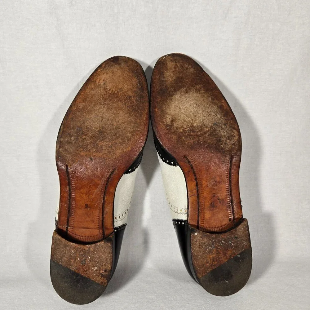 Vintage SPECTATOR COLE HAAN Black&White Wingtip Oxford Dress Shoes Size 9D ITALY - Picture 16 of 17